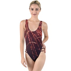 Fireworks Red Orange Yellow High Leg Strappy Swimsuit