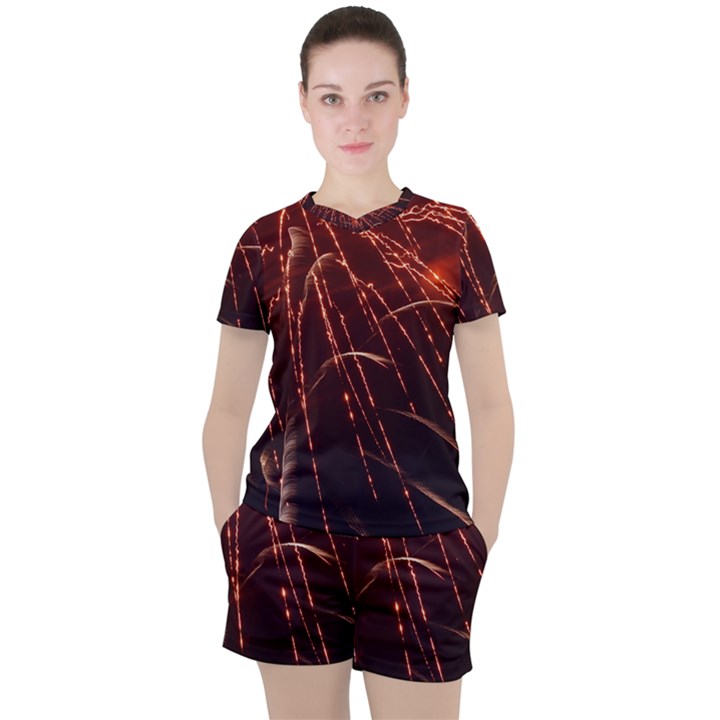 Fireworks Red Orange Yellow Women s Tee and Shorts Set