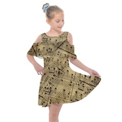 Music Nuts Sheet Kids  Shoulder Cutout Chiffon Dress