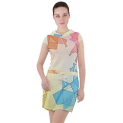 Background Pastel Geometric Lines Drawstring Hooded Dress