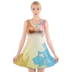 Background Pastel Geometric Lines V-neck Sleeveless Dress