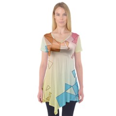 Background Pastel Geometric Lines Short Sleeve Tunic 