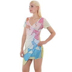 Background Pastel Geometric Lines Short Sleeve Asymmetric Mini Dress by Alisyart