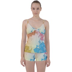 Background Pastel Geometric Lines Tie Front Two Piece Tankini