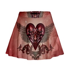 Awesome Heart With Skulls And Wings Mini Flare Skirt