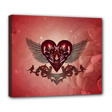 Awesome Heart With Skulls And Wings Deluxe Canvas 24  X 20  (stretched) by FantasyWorld7