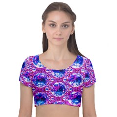 Cut Glass Beads Velvet Short Sleeve Crop Top  by essentialimage