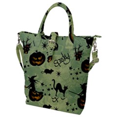 Funny Halloween Pattern With Witch, Cat And Pumpkin Buckle Top Tote Bag by FantasyWorld7