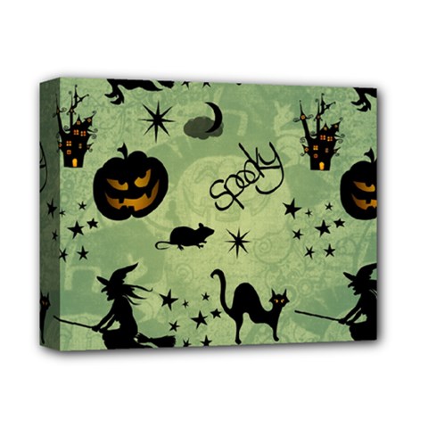 Funny Halloween Pattern With Witch, Cat And Pumpkin Deluxe Canvas 14  X 11  (stretched) by FantasyWorld7