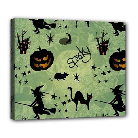 Funny Halloween Pattern With Witch, Cat And Pumpkin Deluxe Canvas 24  X 20  (stretched) by FantasyWorld7