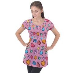 Candy Pattern Puff Sleeve Tunic Top by Sobalvarro