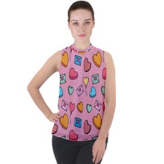 Candy Pattern Mock Neck Chiffon Sleeveless Top by Sobalvarro