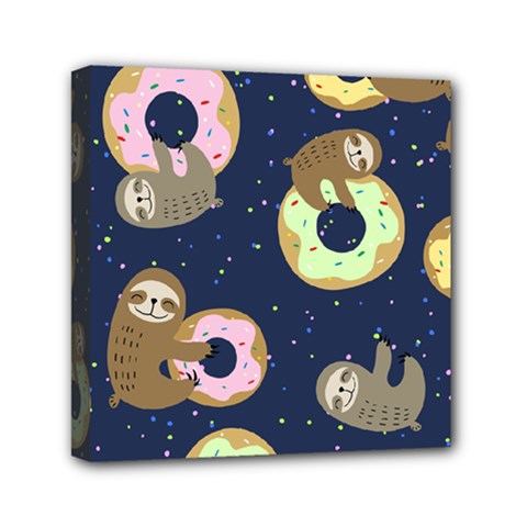 Cute Sloth With Sweet Doughnuts Mini Canvas 6  X 6  (stretched) by Sobalvarro