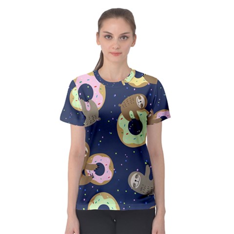 Cute Sloth With Sweet Doughnuts Women s Sport Mesh Tee by Sobalvarro