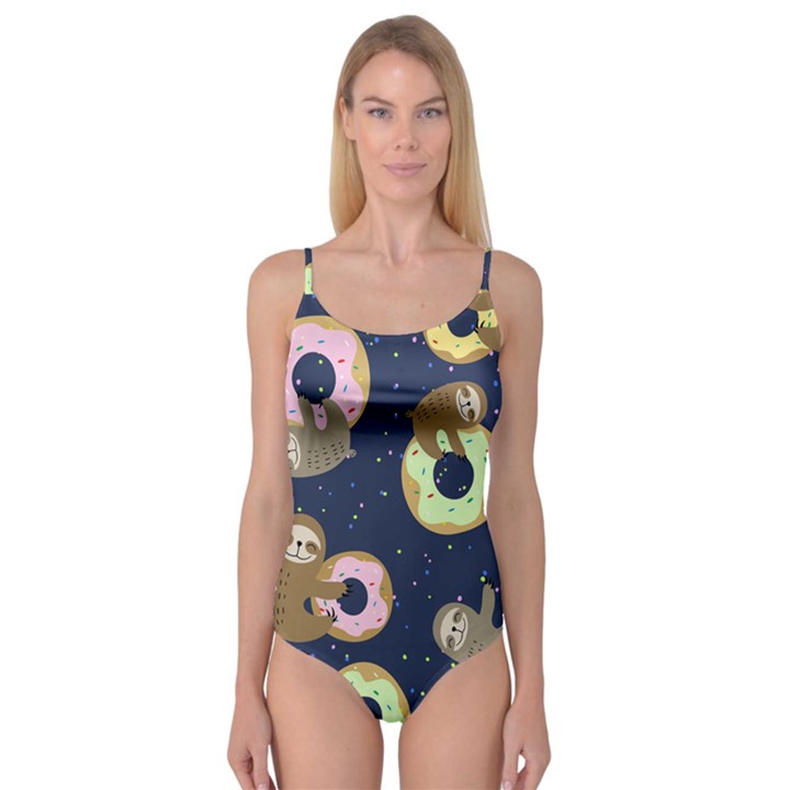 Cute Sloth With Sweet Doughnuts Camisole Leotard 