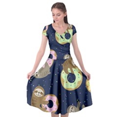 Cute Sloth With Sweet Doughnuts Cap Sleeve Wrap Front Dress by Sobalvarro