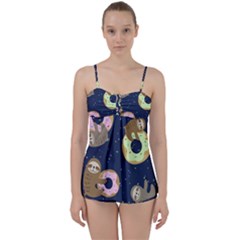 Cute Sloth With Sweet Doughnuts Babydoll Tankini Set by Sobalvarro