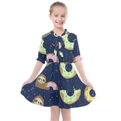 Cute Sloth With Sweet Doughnuts Kids  All Frills Chiffon Dress by Sobalvarro