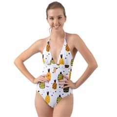 Pineapples Halter Cut-out One Piece Swimsuit by Sobalvarro