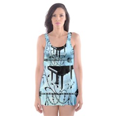 Piano With Feathers, Clef And Key Notes Skater Dress Swimsuit by FantasyWorld7