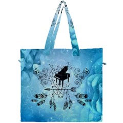 Piano With Feathers, Clef And Key Notes Canvas Travel Bag by FantasyWorld7