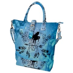 Piano With Feathers, Clef And Key Notes Buckle Top Tote Bag by FantasyWorld7