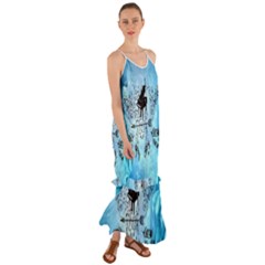 Piano With Feathers, Clef And Key Notes Cami Maxi Ruffle Chiffon Dress by FantasyWorld7