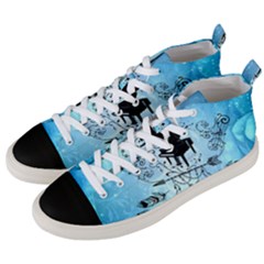 Piano With Feathers, Clef And Key Notes Men s Mid-top Canvas Sneakers by FantasyWorld7