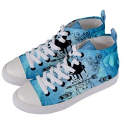 Piano With Feathers, Clef And Key Notes Women s Mid-top Canvas Sneakers by FantasyWorld7