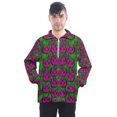 Sweet Flower Cats  In Nature Style Men s Half Zip Pullover by pepitasart