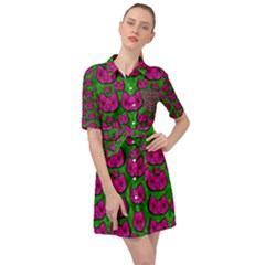 Sweet Flower Cats  In Nature Style Belted Shirt Dress by pepitasart