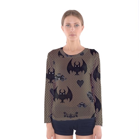 Cute Bat With Hearts Women s Long Sleeve Tee by FantasyWorld7