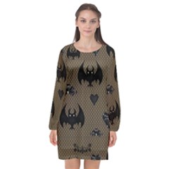 Cute Bat With Hearts Long Sleeve Chiffon Shift Dress  by FantasyWorld7