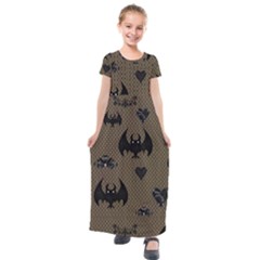 Cute Bat With Hearts Kids  Short Sleeve Maxi Dress by FantasyWorld7