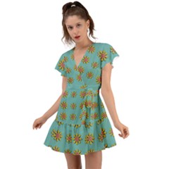 Fantasy Fauna Floral In Sweet Green Flutter Sleeve Wrap Dress by pepitasart