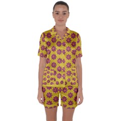 Fantasy Fauna Floral In Sweet Yellow Satin Short Sleeve Pyjamas Set by pepitasart