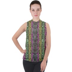 Leaves Contemplative In Pearls Free From Disturbance Mock Neck Chiffon Sleeveless Top by pepitasart