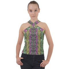 Leaves Contemplative In Pearls Free From Disturbance Cross Neck Velour Top by pepitasart