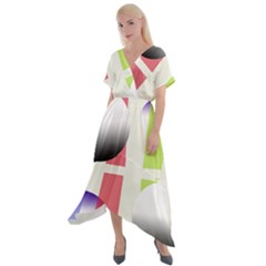 Retro Sphreres And Lines Cross Front Sharkbite Hem Maxi Dress