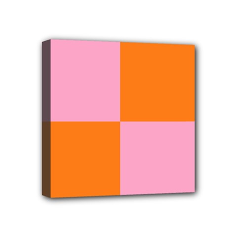 Mod Pink And Orange Squares Mini Canvas 4  X 4  (stretched) by snowwhitegirl