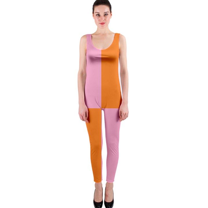 Mod Pink And Orange Squares One Piece Catsuit