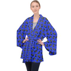 Daisy Royal Blue Long Sleeve Velvet Kimono  by snowwhitegirl