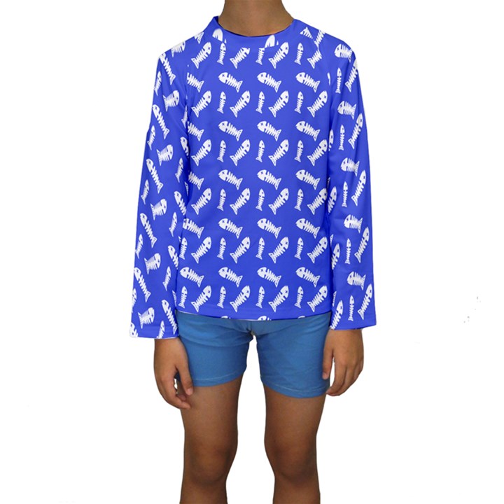 Fish Royal Blue Kids  Long Sleeve Swimwear
