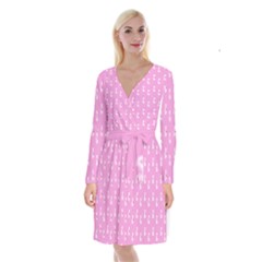 Skeleton Pink Long Sleeve Velvet Front Wrap Dress by snowwhitegirl