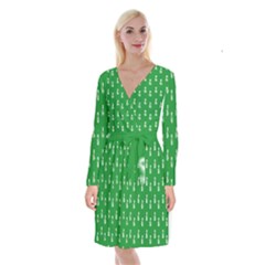 Skeleton Green Background Long Sleeve Velvet Front Wrap Dress by snowwhitegirl