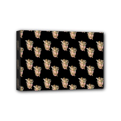 Angel Cherub Black Mini Canvas 6  X 4  (stretched)