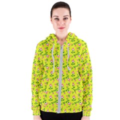 Carnation Pattern Yellow Women s Zipper Hoodie by snowwhitegirl