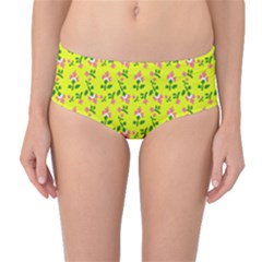 Carnation Pattern Yellow Mid-waist Bikini Bottoms