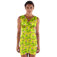 Carnation Pattern Yellow Wrap Front Bodycon Dress by snowwhitegirl