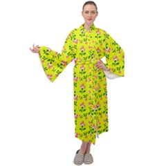 Carnation Pattern Yellow Maxi Velour Kimono by snowwhitegirl